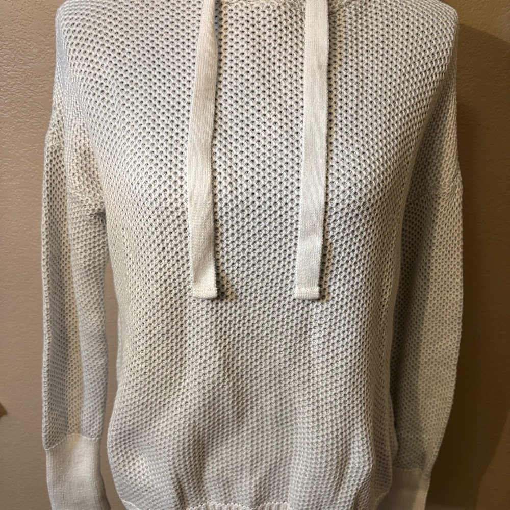NEW Rachel Zoe Hoodie Sweater Small White Grey Honeycomb Knit Cotton long Slvs - Picture 4 of 15